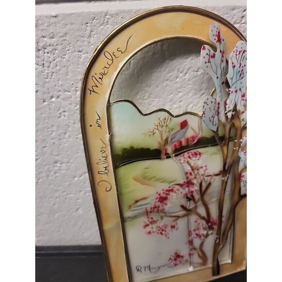 Signed R. Morgan 3D Metal Tin "I Believe In Miracles" Wall Art Decoration7.5"x4" - Picture 4 of 6